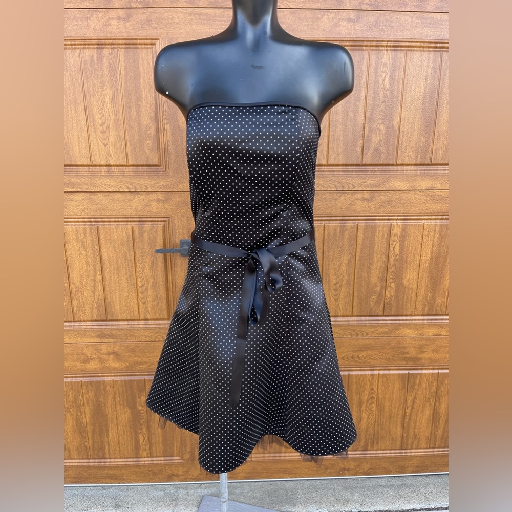 Size 9 Jessica Mcclintock for Gunne Sax Black White Polka Dot Strapless Dress